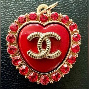 Beautiful CHANEL Red Heart Zipper Pull Replacement with Gold Tone Detailing!